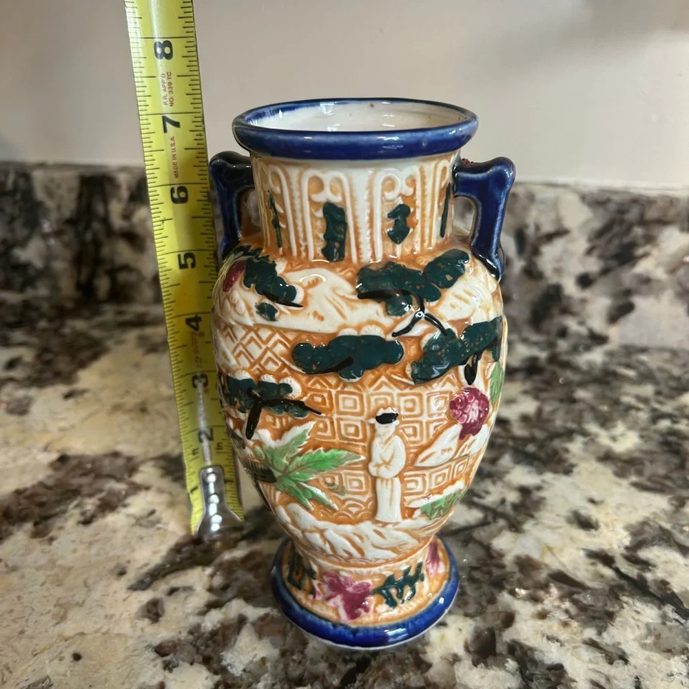 Vtg Japonese Ceramic Vase with Handles chinoiserie Home decor old Money